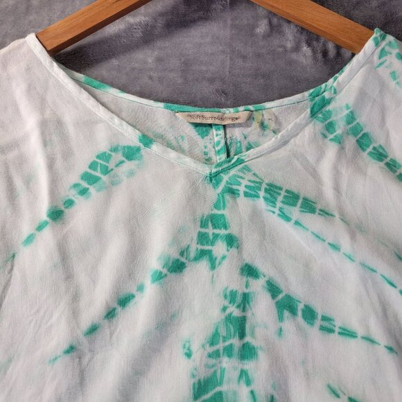 Soft Surroundings Womens Tunic Top PL Petite‎ Green White Tie Dye Boho Artsy - Picture 5 of 8
